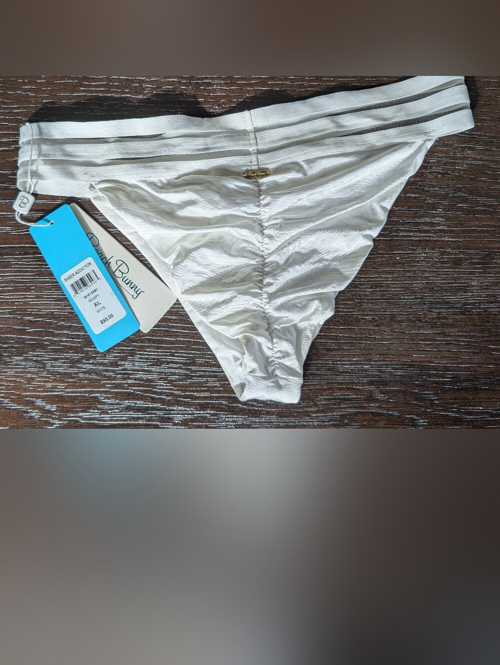 Beach Bunny Cheeky Ruched Skimpy Bikini Bottom White XL NWT Sheer Addiction